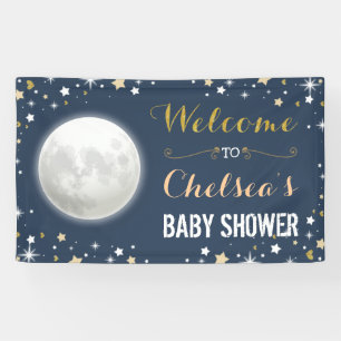  Twinkle Star Navy Gold Moon Baby Shower Backdrop Banner