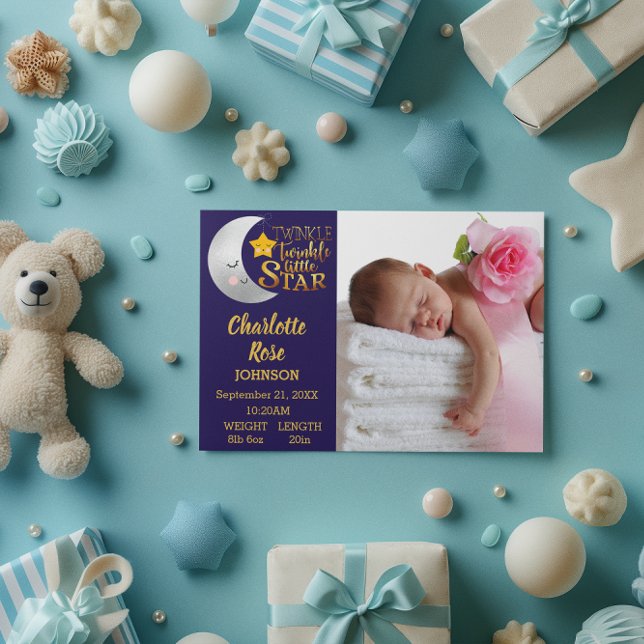 Twinkle Star Script Photo Birth Announcement (Creator Uploaded)