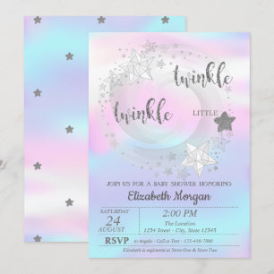 Twinkle Star Silver HolograpBaby Shower Invitation