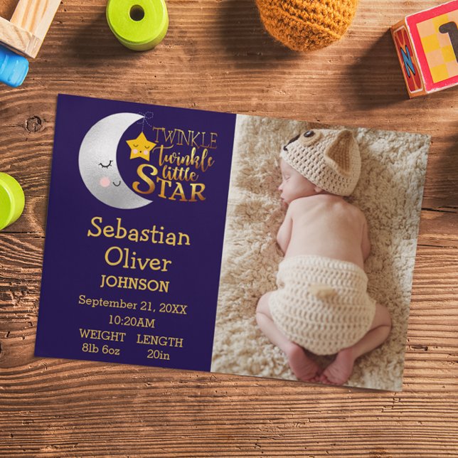 Twinkle Star Whimsical Photo Birth Announcement (Creator Uploaded)