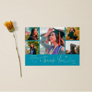 Twinkle Stars Aqua Blue Grad Multi Photo Thank You Announcement