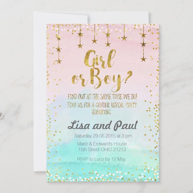 Twinkle stars gender reveal invitation (Front)