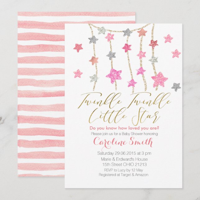 Twinkle Stars Girl Baby Shower invitation (Front/Back)