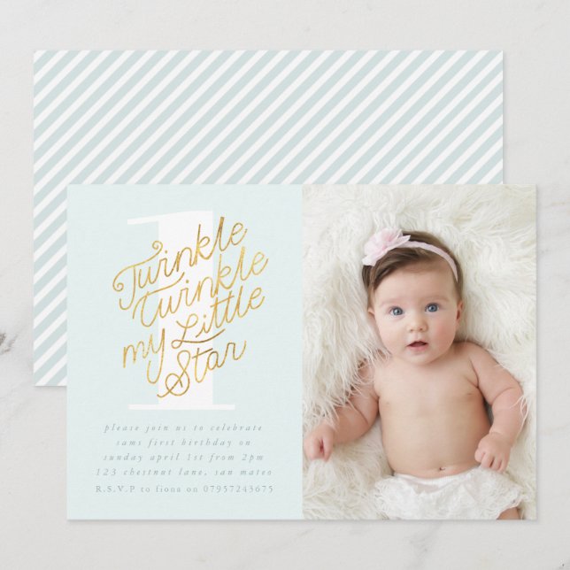 TWINKLE TWINKLE ANNIVERSAIRE FÊTE INVITATION (Devant / Derrière)