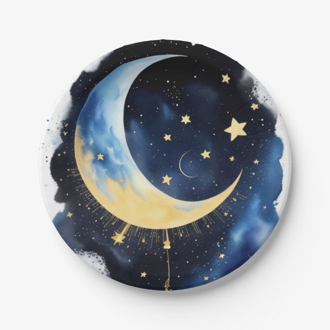 Twinkle Twinkle Baby Shower: Moon & Stars Paper Plate (Front)