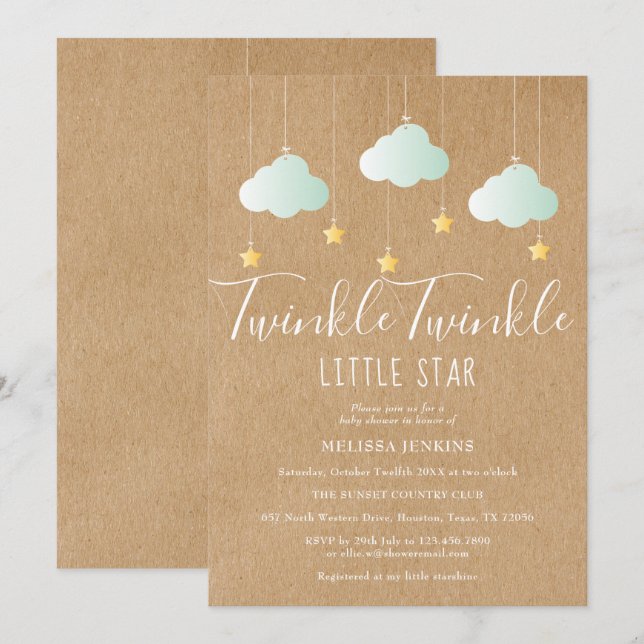 Twinkle Twinkle Baby Shower / Sprinkle Rustic Boho Invitation (Front/Back)