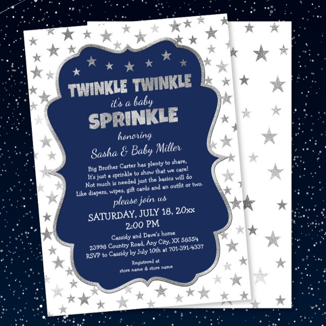 Twinkle Twinkle Baby Sprinkle, navy silver invites (Creator Uploaded)