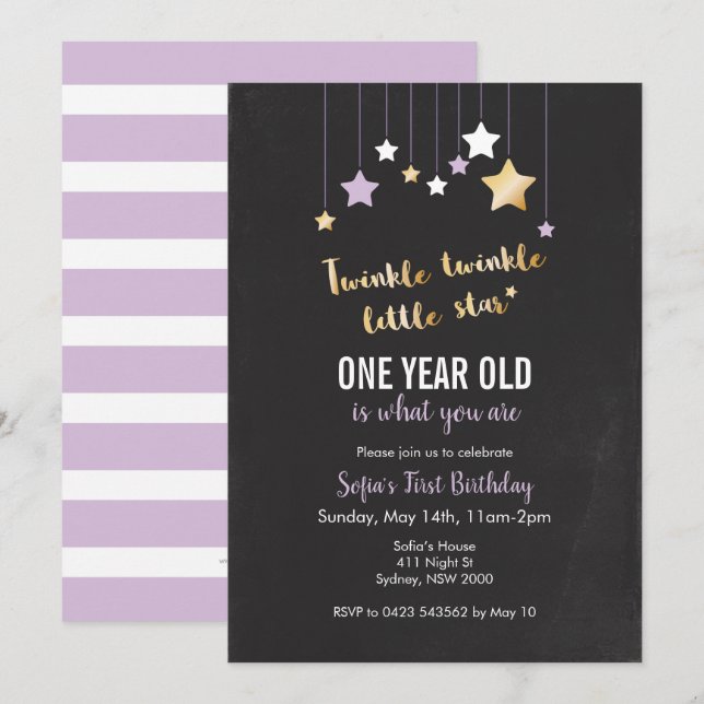 Twinkle Twinkle Birthday Invitation (Front/Back)