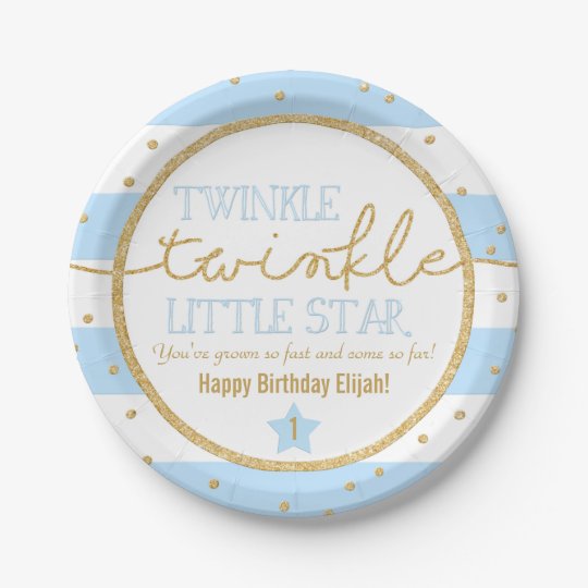 Twinkle Twinkle Blue and Gold Birthday Plates 7 Inch Paper Plate