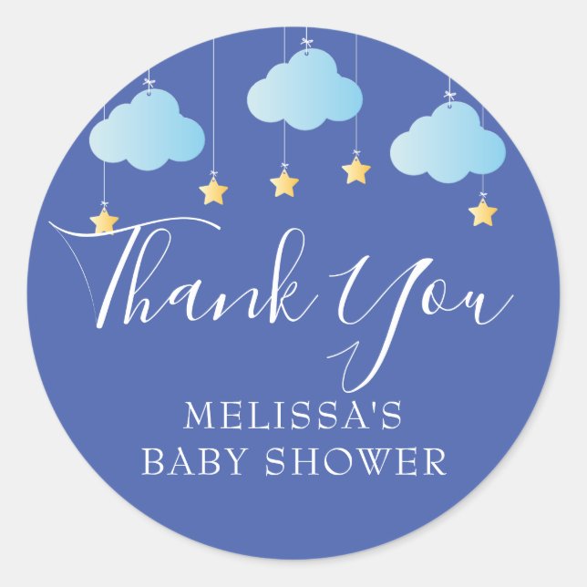 Twinkle Twinkle Blue Baby Boy Shower Thank You Classic Round Sticker (Front)