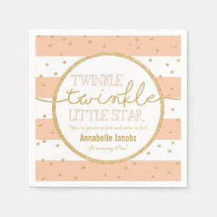 Twinkle Twinkle Coral and Gold Birthday Napkin