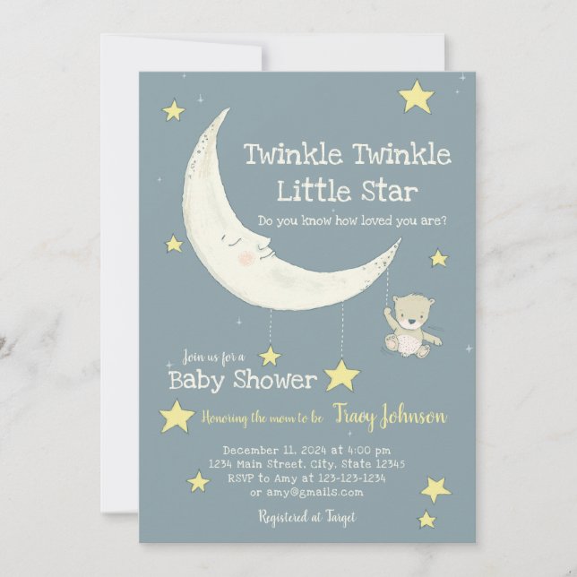 Twinkle Twinkle cusomizable Baby Shower invitation (Front)