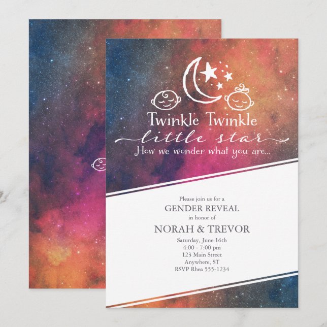 Twinkle Twinkle Galaxy Gender Reveal Invitation (Front/Back)