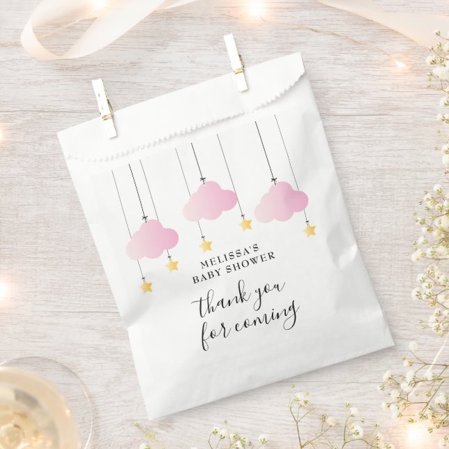 Twinkle Twinkle Gold Stars Pink Girl Baby Shower Favour Bag (Clipped)
