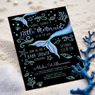 Twinkle Twinkle Iridescent Ocean Mermaid Black Invitation