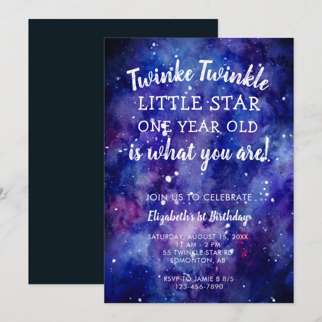 Twinkle Twinkle Little Star 1st Birthday Galaxy Invitation (Front/Back)