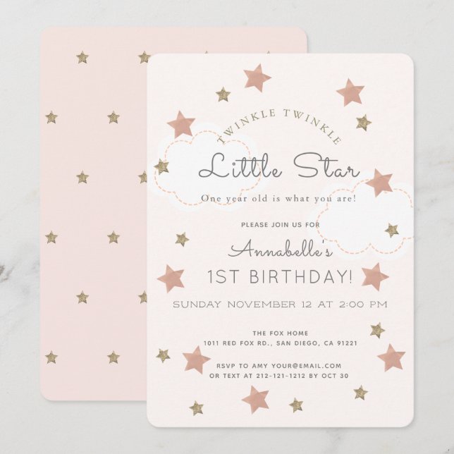 Twinkle Twinkle Little Star 1st Birthday Invitation (Front/Back)