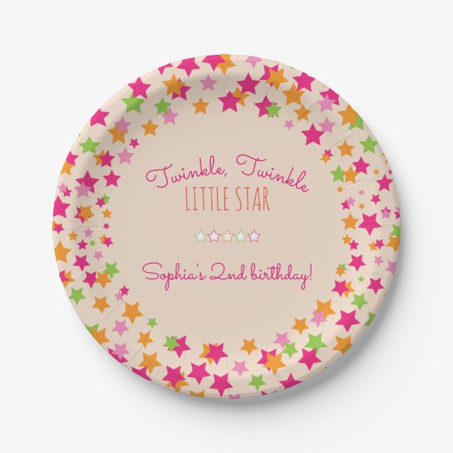 Twinkle Twinkle Little Star 2nd Birthday Paper Plate (Front)
