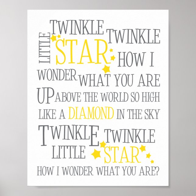 TWINKLE TWINKLE LITTLE STAR-8X10 ART PRINT-YELLOW POSTER (Front)