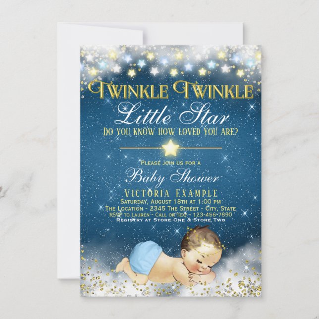 Twinkle Twinkle Little Star Baby Boy Shower Invitation (Front)