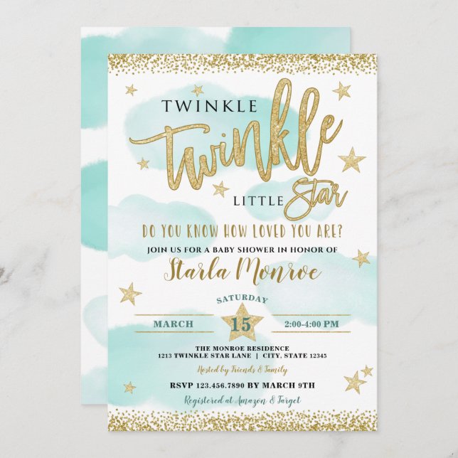 Twinkle Twinkle Little Star Baby Boy Shower Invitation (Front/Back)
