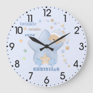 Twinkle Twinkle Little Star Baby Boy Teddy Bear Large Clock