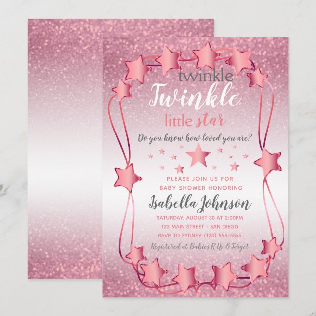 Twinkle Twinkle Little Star - Baby Girl Shower Invitation (Front/Back)