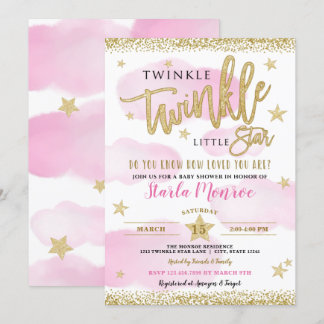 Twinkle Twinkle Little Star Baby Girl Shower Invitation