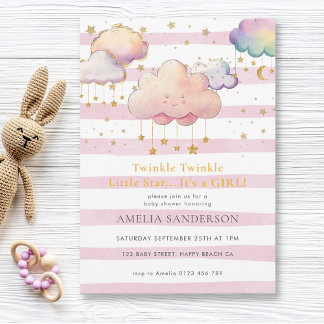 Twinkle Twinkle Little Star Baby Girl Shower Pink Invitation