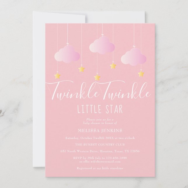 Twinkle Twinkle Little Star Baby Girl Shower Pink Invitation (Front)
