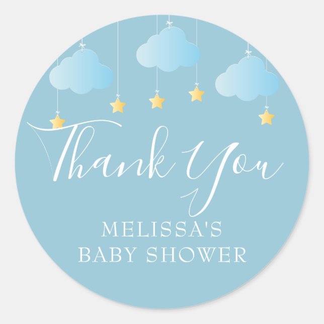 Twinkle twinkle little star baby shower blue classic round sticker (Front)