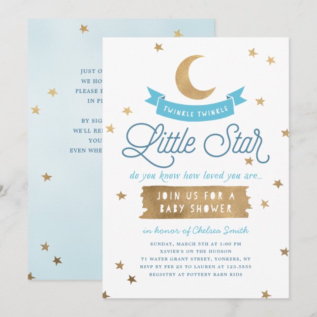 Twinkle Twinkle Little Star | Baby Shower | Blue Invitation (Front/Back)