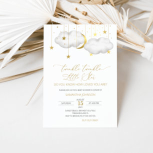 Twinkle Twinkle Little Star Baby Shower, Grey Gold Invitation