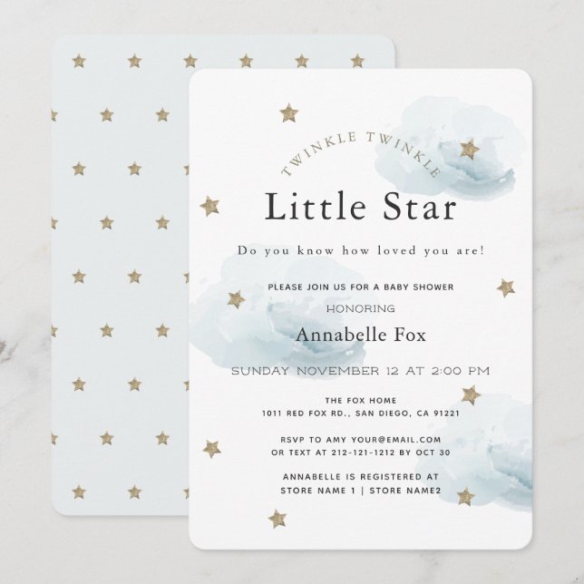 Twinkle Twinkle Little Star Baby Shower Invitation (Front/Back)