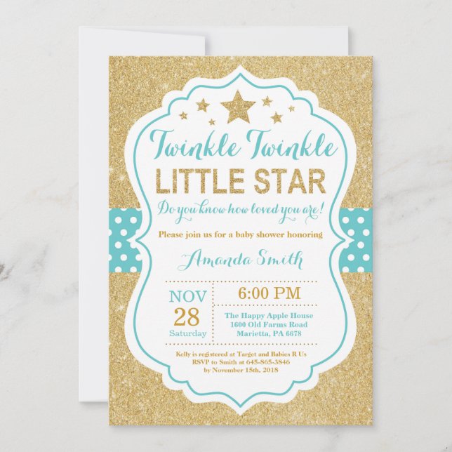 Twinkle Twinkle Little Star Baby shower Invitation (Devant)