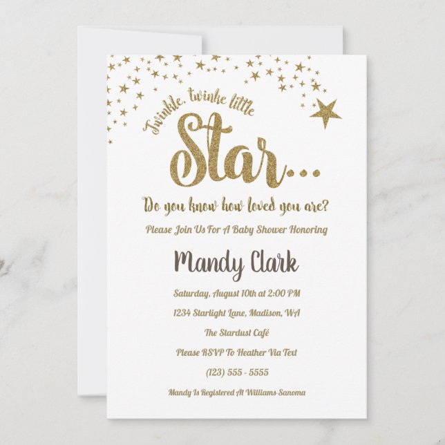 Twinkle Twinkle Little Star Baby shower Invitation (Devant)