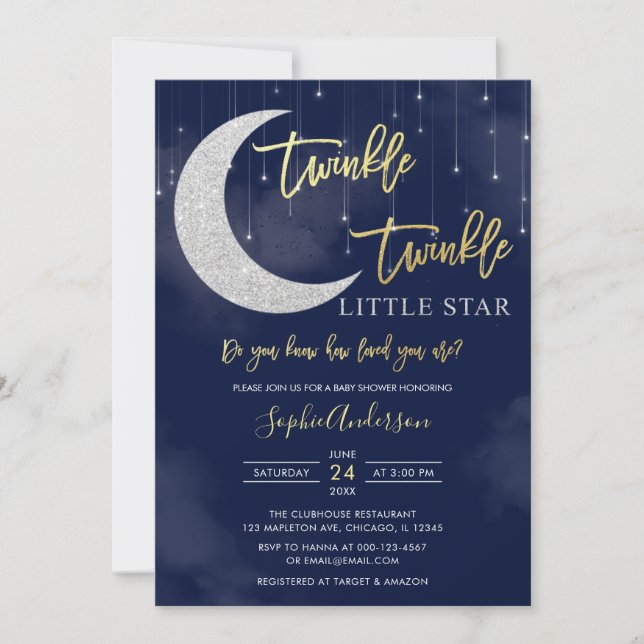 Twinkle Twinkle Little Star Baby shower Invitation (Devant)