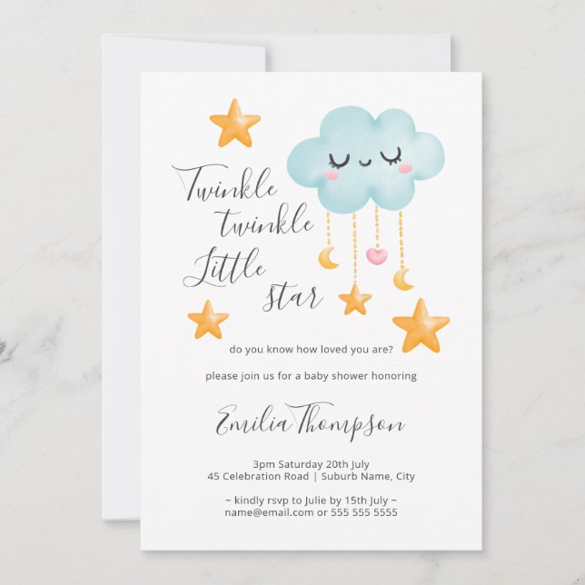 Twinkle Twinkle Little Star Baby Shower Invitation (Front)