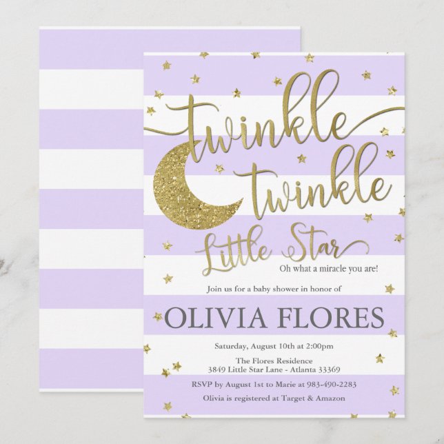 Twinkle Twinkle Little Star Baby shower Invitation (Devant / Derrière)