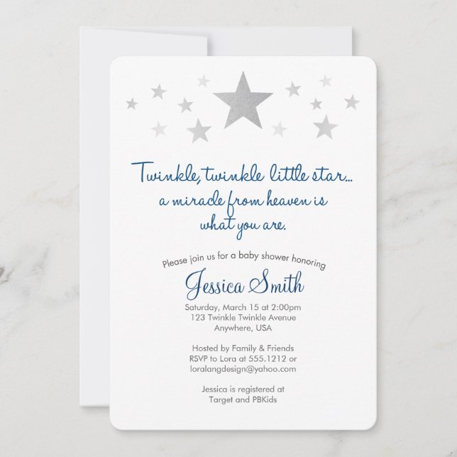 Twinkle Twinkle Little Star Baby shower Invitation (Devant)
