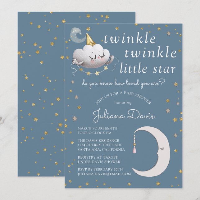 Twinkle Twinkle Little Star Baby Shower Invitation (Front/Back)