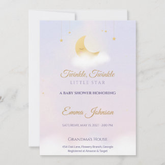Twinkle Twinkle Little Star Baby Shower, Lavender Invitation