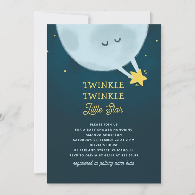 Twinkle Twinkle Little Star Baby Shower | Moon Invitation (Front)