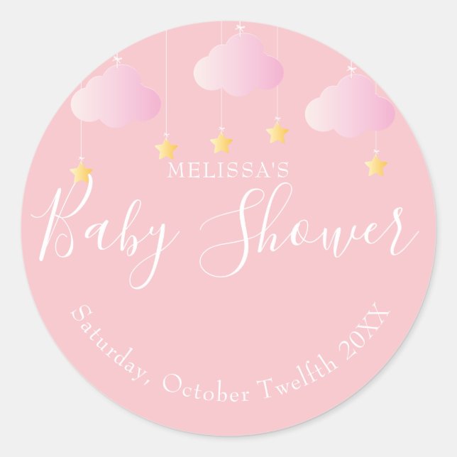 Twinkle twinkle little star baby shower pink classic round sticker (Front)