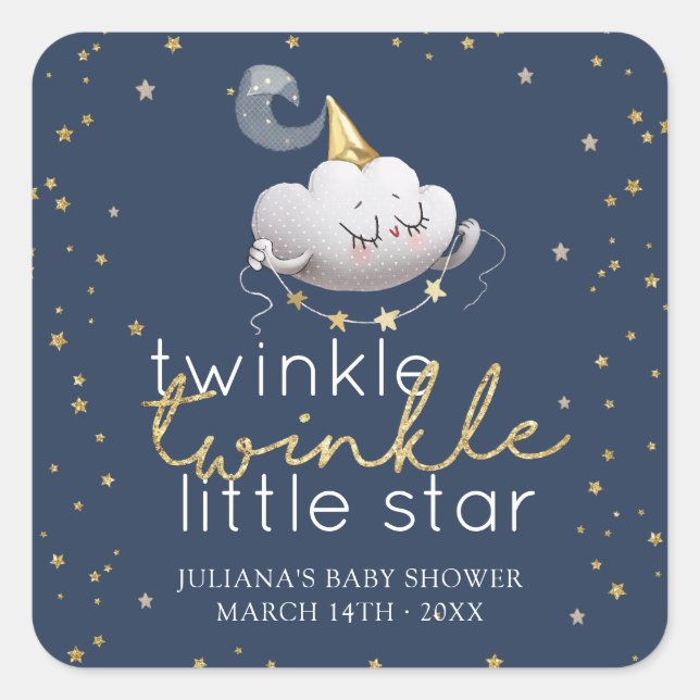 Twinkle Twinkle Little Star Baby Shower Square Sticker (Front)