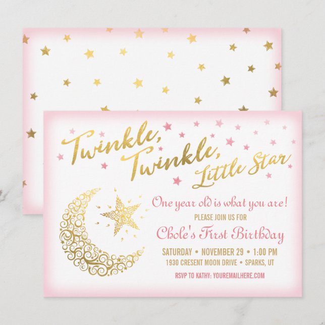 Twinkle, Twinkle, Little Star Birthday Invitation (Front/Back)