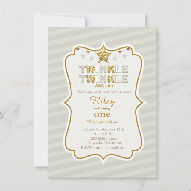 Twinkle Twinkle little star birthday invitation (Front)