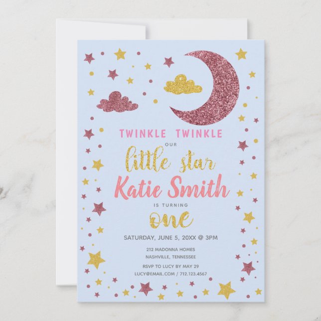 Twinkle Twinkle Little Star Birthday Invitation (Front)