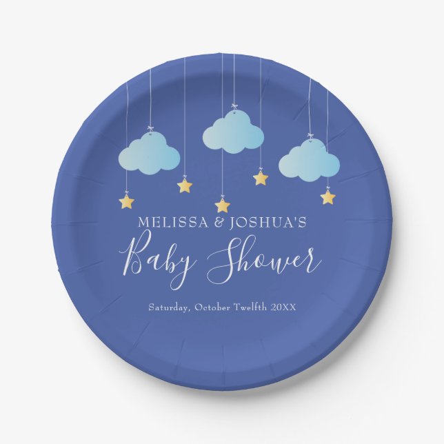 Twinkle Twinkle Little Star Blue Baby Boy Shower Paper Plate (Front)