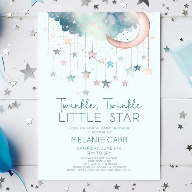 Twinkle Twinkle Little Star Blue Baby Shower Invitation (Creator Uploaded)